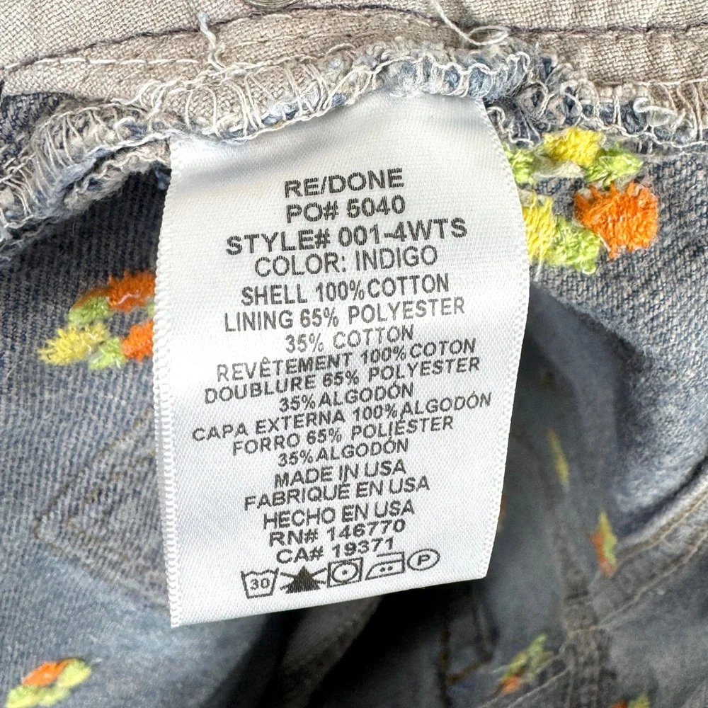 RE/DONE Levi’s The Short NEW Size 28 Floral Indigo Embroidered Jean Shorts